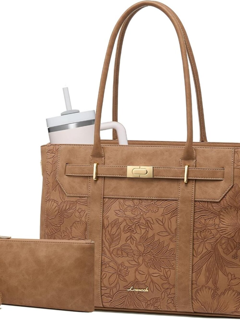 Laptop Tote Bag for Women, 2-in-1 Work Teacher Bags with Large Cup Holder, 17.3